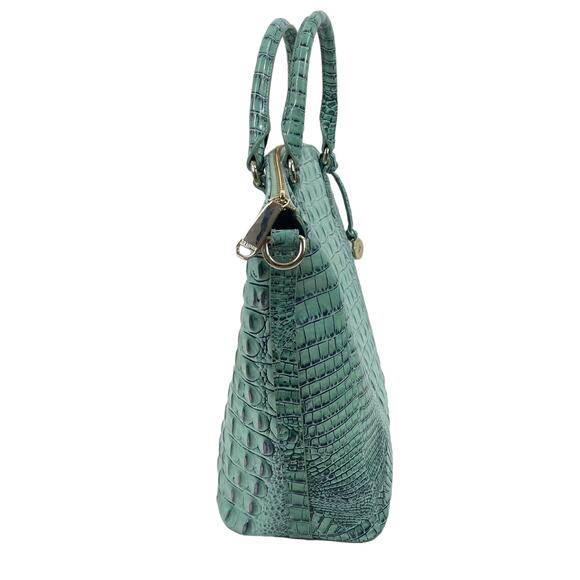 Brahmin Large Duxbury Satchel Bag Biscay Melbourne Blue Green Leather Croc - Picture 5 of 12